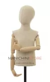 Busto bambino 3-4 anni in lino con testa, braccia legno e base rettangolare nera