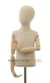 Busto bambino 3-4 anni in lino con testa, braccia legno e base treppiede bronzo