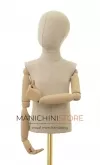 Busto bambino 3-4 anni in lino con testa, braccia legno e base rettangolare oro