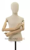 Busto bambino 6-8 anni in lino con testa, braccia legno e base rettangolare nera