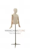 Busto bambino 6-8 anni in lino con testa, braccia legno e base treppiede bronzo