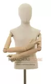 Busto bambino 6-8 anni in lino con testa, braccia legno e base treppiede bronzo