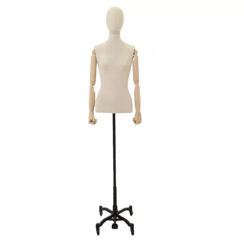 Busto donna in lino con braccia legno e base worker