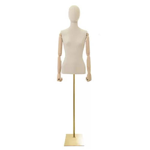Noleggio busto donna in lino con braccia legno e base oro