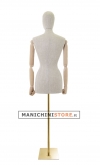 Busto donna in lino con braccia legno e base rettangolare oro