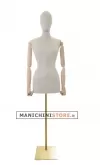 Busto donna in lino con braccia legno e base rettangolare oro