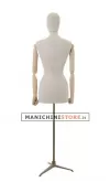 Busto donna in lino con braccia legno e base treppiede bronzo