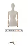 Busto donna in lino con braccia legno e base treppiede bronzo