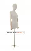 Busto donna in lino con braccia legno e base treppiede bronzo