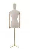 Busto donna in lino con braccia legno e base treppiede oro