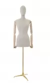 Busto donna in lino con braccia legno e base treppiede oro