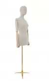 Busto donna in lino con braccia legno e base treppiede oro