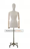Busto donna in lino con braccia legno e base worker bronzo
