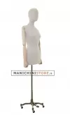 Busto donna in lino con braccia legno e base worker bronzo