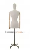 Busto donna in lino con braccia legno e base worker bronzo