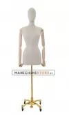 Busto donna in lino con braccia legno e base worker oro