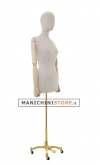 Busto donna in lino con braccia legno e base worker oro