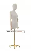 Busto donna in lino con braccia legno e base worker oro