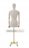 Busto donna in lino con braccia legno e base worker oro
