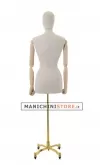Busto donna in lino con braccia legno e base worker oro