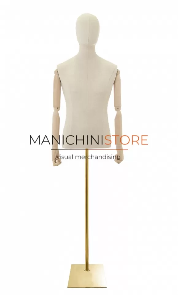 Noleggio busto uomo in lino con braccia legno e base oro