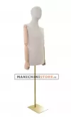 Busto uomo in lino con braccia legno e base rettangolare oro