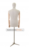 Linen male bust with wooden arms and tripod bronze base