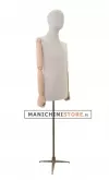 Busto uomo in lino con braccia legno e base treppiede bronzo
