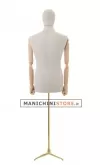 Busto uomo in lino con braccia legno e base treppiede oro