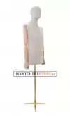 Busto uomo in lino con braccia legno e base treppiede oro