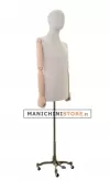 Busto uomo in lino con braccia legno e base worker bronzo