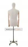 Busto uomo in lino con braccia legno e base worker bronzo