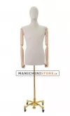 Busto uomo in lino con braccia legno e base worker oro