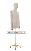 Busto uomo in lino con braccia legno e base worker oro