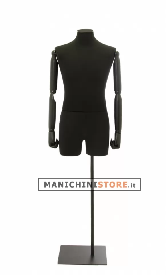 Busto uomo black lycra con braccia legno e mezza gamba