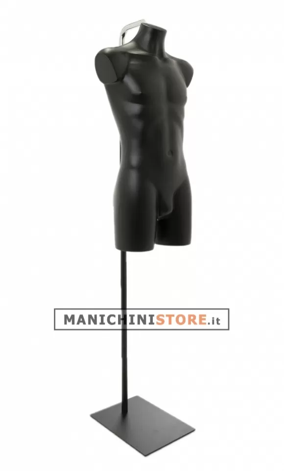 Busto manichino uomo precolorato nero con base con attacco collo