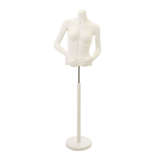 Busto donna corto con braccia e base tonda bianca