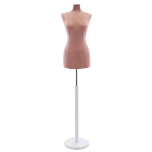 Busto sartoriale donna vellutato rosa antico base tonda bianca