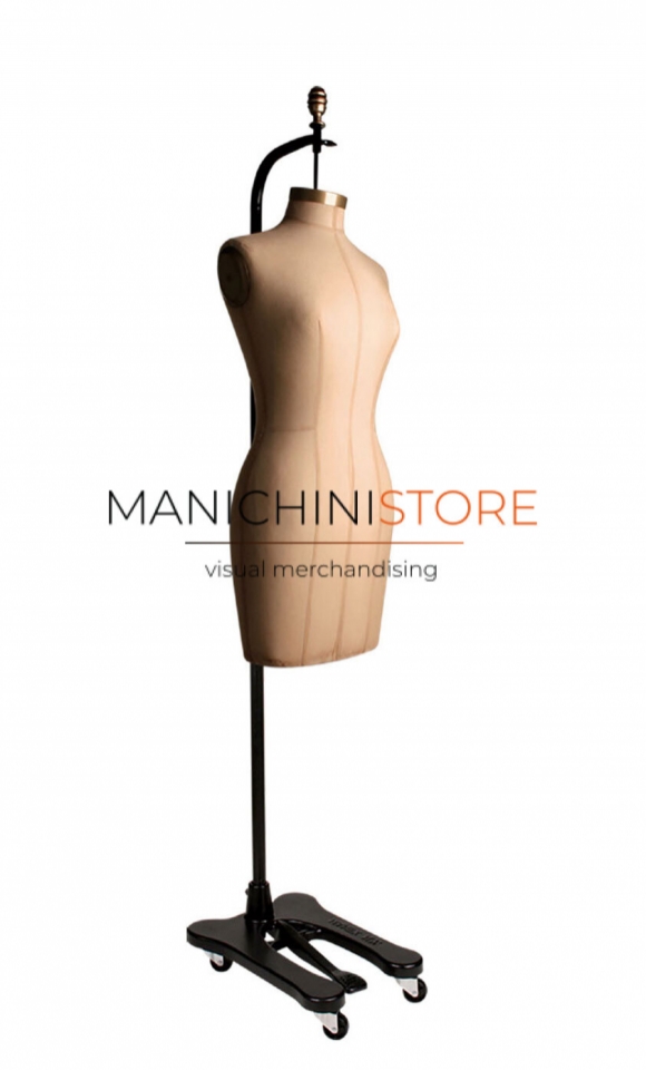 Hanging linen female "Tailormade" mannequin with cast iron base