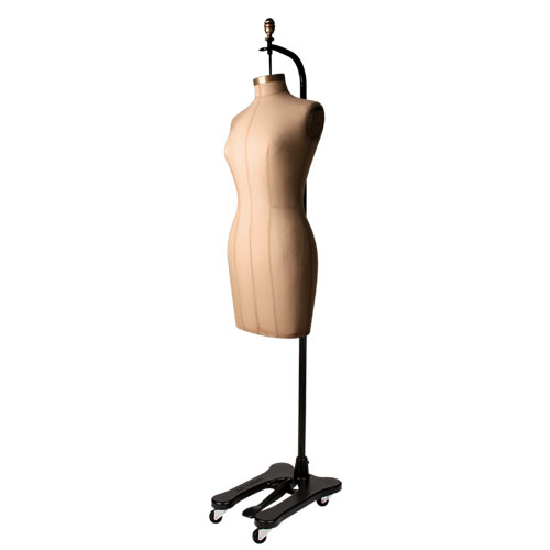 Hanging linen female "Tailormade" mannequin with cast iron base