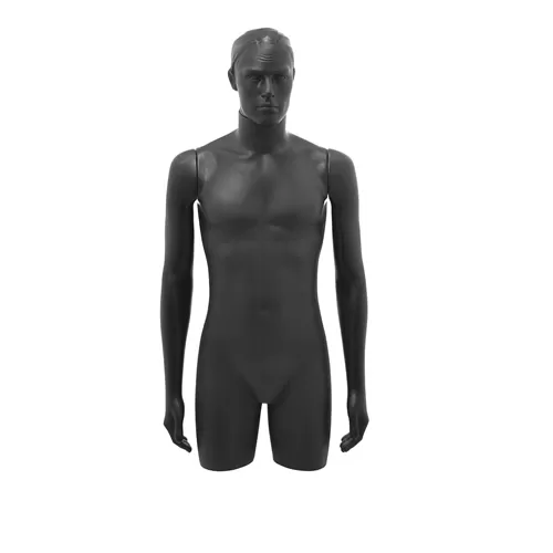 Busto torso uomo in plastica nero con testa scolpita