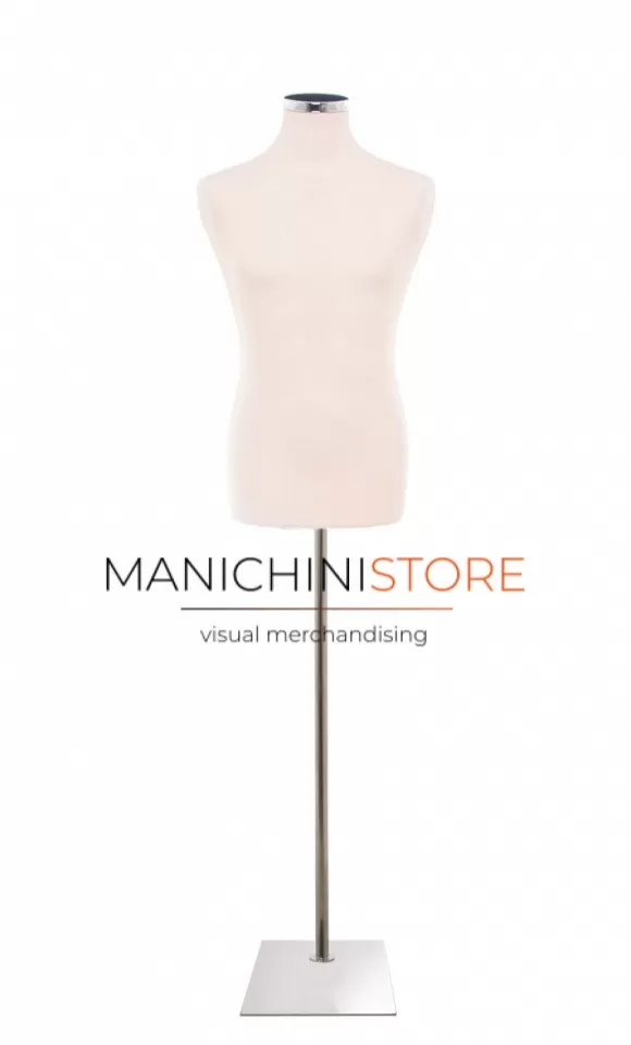 Busto uomo in tessuto Avorio con base rettangolare cromata