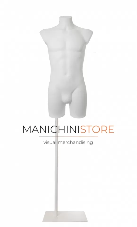 Busto manichino uomo bianco con base bianca