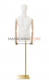 Busto uomo con braccia legno e base rettangolare oro