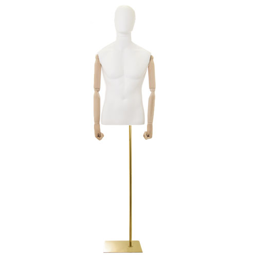 Busto uomo con braccia legno e base rettangolare oro