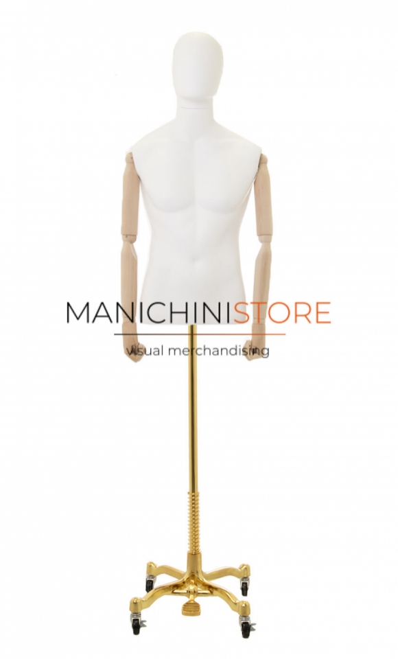 Male bust with wooden arms and golden worker base
