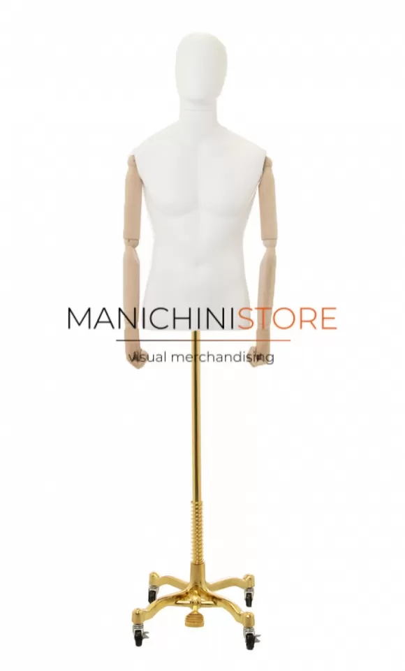 Busto uomo con braccia legno e base worker oro