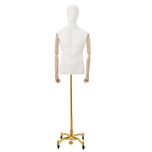 Busto uomo con braccia legno e base worker oro