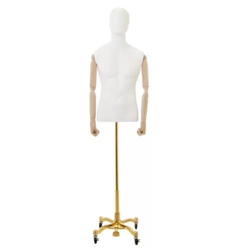 Busto uomo con braccia legno e base worker oro