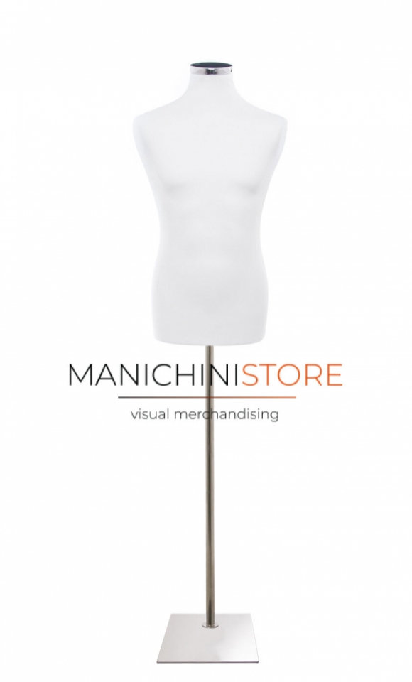 Male bust in white fabric with rectangular chromed base